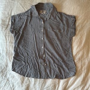 Cosmic Blue Love Navy and white Pinstripe Button Down Shirt short sleeve Large